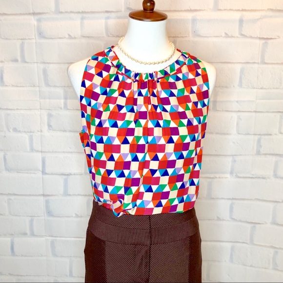 K A T E S P A D E : “Selena” Geometric Silk Top - Picture 4 of 8